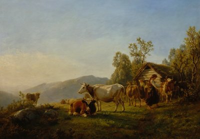 Melkmeisjes met koeien door Anders Askevold