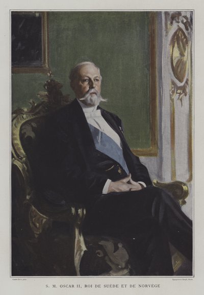 Oscar II, Koning van Zweden en Noorwegen (kleurenlitho) door Anders Leonard (after) Zorn
