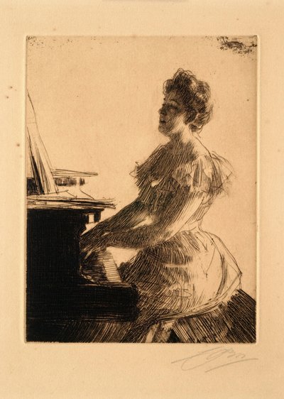 Aan de piano (mejuffrouw Anna Burnett) door Anders Leonard Zorn