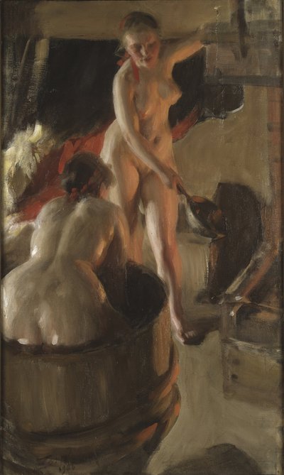 Meisjes uit Dalarna nemen een bad, door Zorn, Anders Leonard door Anders Leonard Zorn