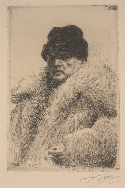 Zelfportret in een bontjas door Anders Leonard Zorn