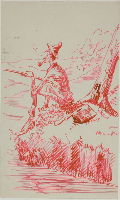 Vissende man op oever van rivier door Anders Zorn