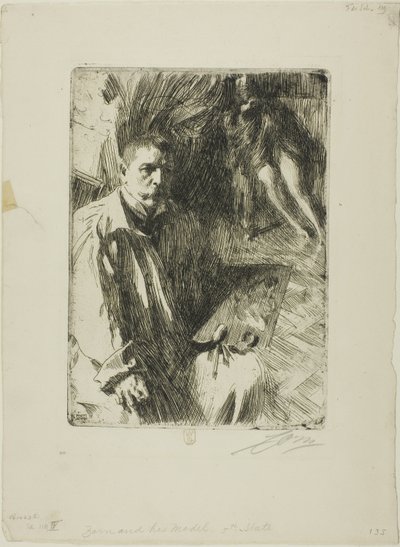 Zelfportret met Model II door Anders Leonard Zorn