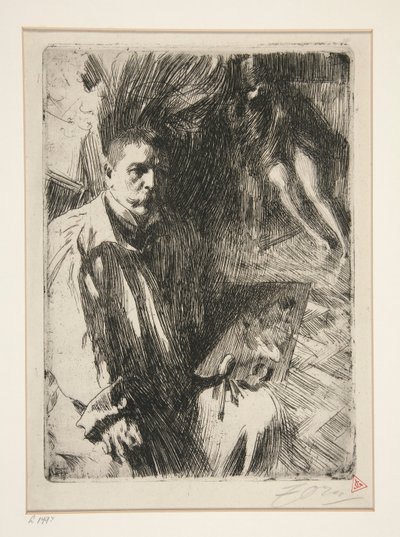 Zelfportret met Model II door Anders Leonard Zorn
