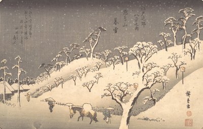 Asukayama in Avondsneeuw, ca. 1838 door Ando Hiroshige