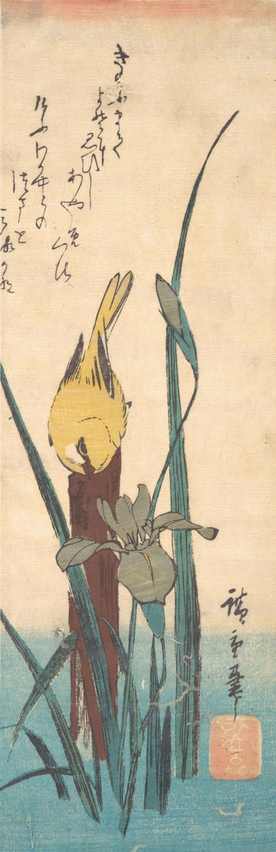 Vogel en Iris door Ando Hiroshige