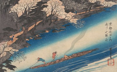 Kersenbloesems bij Arashiyama, uit de serie Beroemde Plaatsen van Kyoto door Ando Hiroshige