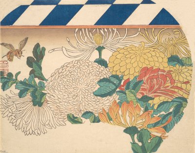 Chrysanten in waaiervormig ontwerp, 1840s door Ando Hiroshige
