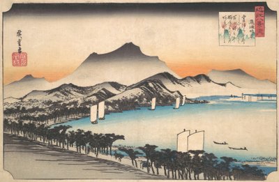 Opklarend weer bij Awazu, ca. 1832 door Ando Hiroshige