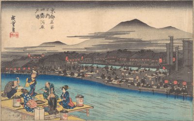 Afkoelen in de Avond bij Shijogawara, ca. 1834 door Ando Hiroshige