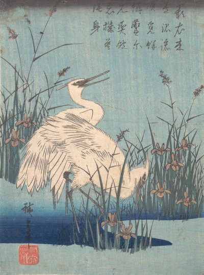 Reiger in irissen en grassen door Ando Hiroshige