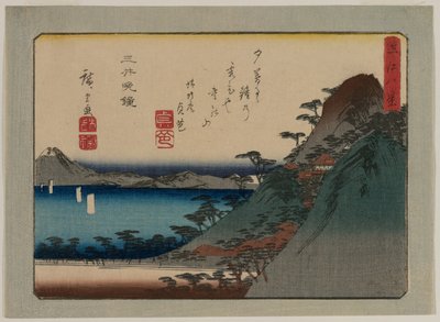 Avondklok bij de Mii-tempel uit de serie Acht Zichten van de Omi-provincie, late 1830s of vroege 1840s door Ando Hiroshige