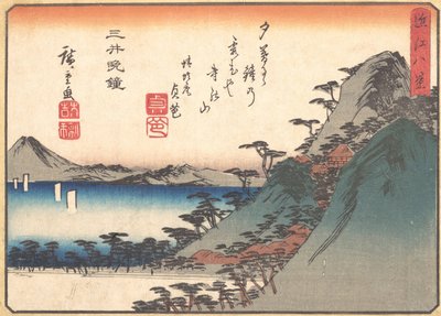 Avondklok bij Miidera Tempel, uit de serie Acht Uitzichten van Omi, ca. 1834-35 door Ando Hiroshige