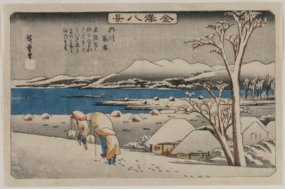 Avondsneeuw bij Uchikawa uit de serie Acht Zichten van Kanazawa door Ando Hiroshige