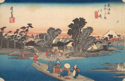 Veerboot over de Rokugo-rivier, ca. 1834 door Ando Hiroshige