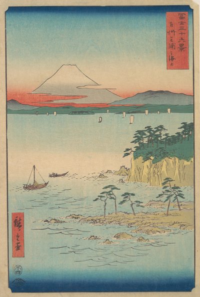 Fuji vanaf Miura, Sagami Soshu Miura no Kaijo, uit de serie Zesendertig Zichten op de Berg Fuji, 1858 door Ando Hiroshige