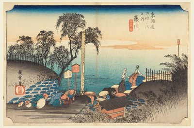 Fujikawa, Nadering van een Edelman, in De Drieënvijftig Stations van de Tokaido Weg (Tokaido Gojusan Tsugi-no Uchi) door Ando Hiroshige