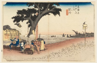 Fukuroi Theehuis, in De Drieënvijftig Stations van de Tokaido Weg (Tokaido Gojusan Tsugi-no Uchi) door Ando Hiroshige
