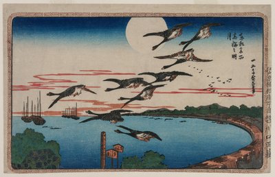 Volle maan boven Takanawa, uit de serie Beroemde plaatsen in de oostelijke hoofdstad, ca. 1831 door Ando Hiroshige