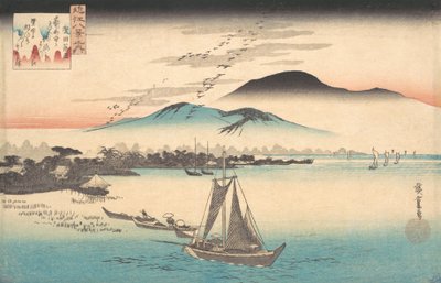 Ganzen vliegen naar Katada door Ando Hiroshige