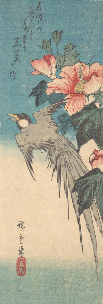 Hibiscus Mutabilis en Langstaartvogel, ca. 1842 door Ando Hiroshige