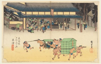 Kusatsu, Een Station Beroemd om zijn Rijstcakes, in De Drieënvijftig Stations van de Tokaido Weg (Tokaido Gojusan Tsugi-no Uchi) door Ando Hiroshige