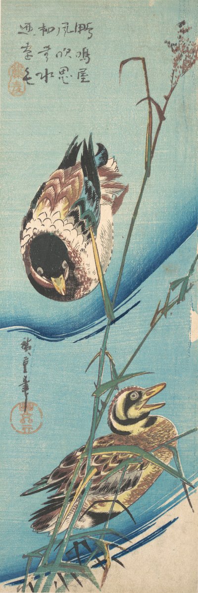 Wilde Eenden en Met Sneeuw Bedekte Rietstengels door Ando Hiroshige