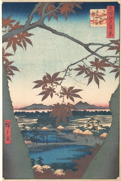 Esdoorns bij Mama, uit de serie Honderd beroemde uitzichten van Edo, ca. 1857 door Ando Hiroshige