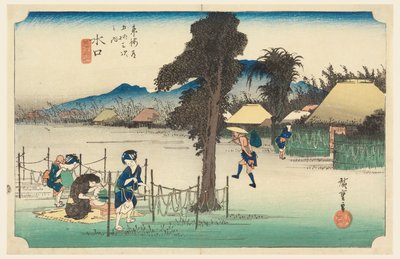 Minakuchi, in De Drieënvijftig Stations van de Tokaido-weg (Tokaido Gojusan Tsugi-no Uchi) door Ando Hiroshige