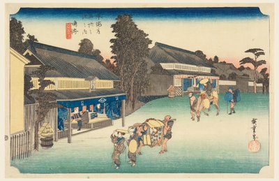 Narumi, Een Plaats Beroemd om Zijn Stof, in De Drieënvijftig Stations van de Tokaido Weg (Tokaido Gojusan Tsugi-no Uchi) door Ando Hiroshige