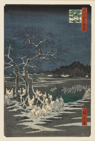Oudejaarsavond vossenbranden bij de Veranderende Boom, Oji door Ando Hiroshige