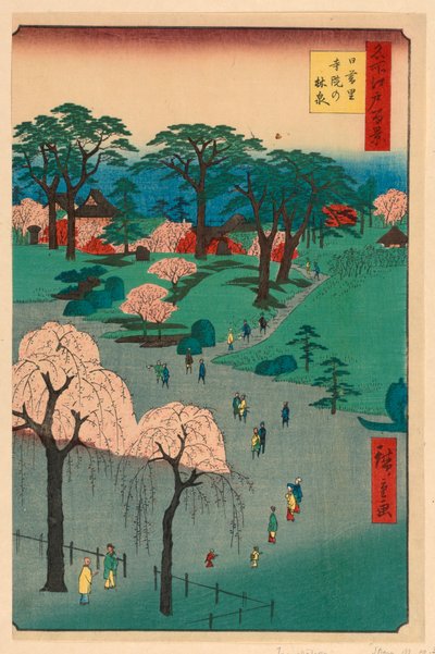 Nippori, tempeltuinen (Nippori, jiin no rinsen) uit de serie Honderd beroemde uitzichten van Edo door Ando Hiroshige