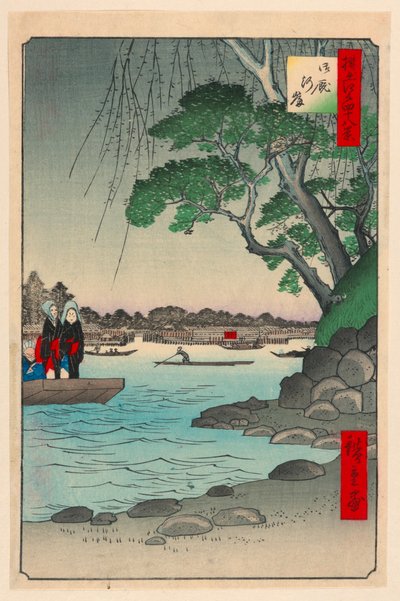 Omnaya Rivieroever (Omnya-Gashi) Uit de serie Honderd beroemde uitzichten van Edo door Ando Hiroshige