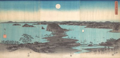 Panorama van de Acht Zichten van Kanasawa onder een Volle Maan, 1857 door Ando Hiroshige