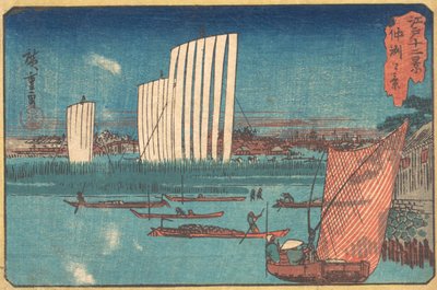Zeilboten, uit de serie Twaalf Zichten op Edo, 19e eeuw door Ando Hiroshige