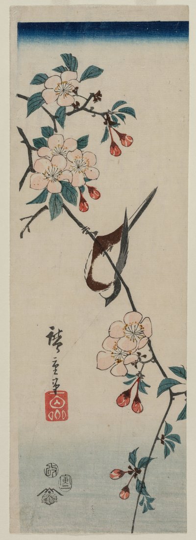 Kleine Vogel Zwaluw op Kersen Tak door Ando Hiroshige