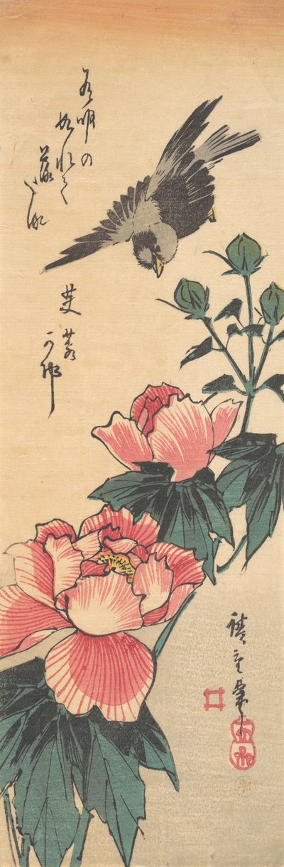 Mus en hibiscus, ca. 1834 door Ando Hiroshige
