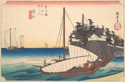 Station Drieënveertig: Kuwana, Seven-Ri veerboot in de haven, uit de Drieënvijftig Stations door Ando Hiroshige