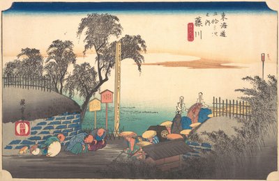 Station Achtendertig: Fujikawa, Scène aan de Grens, uit de Drieënvijftig Stations, ca. 1833-34 door Ando Hiroshige