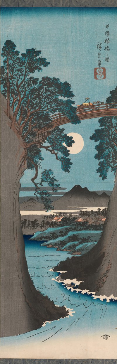 De apenbrug in de provincie Kai Koyo Saruhashi no zu, ca. 1841-42 door Ando Hiroshige