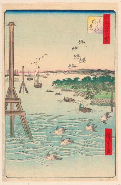 Uitzicht op de Shiba-kust uit de serie Honderd beroemde uitzichten van Edo door Ando Hiroshige