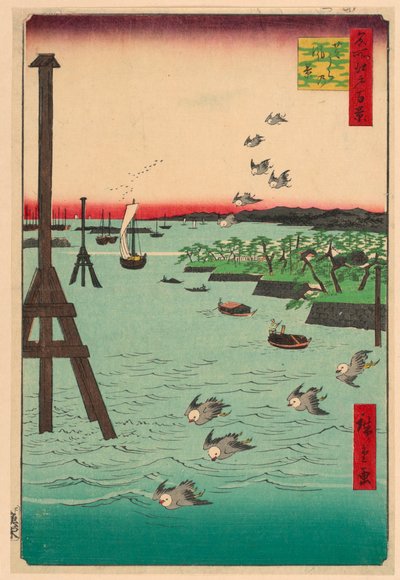 Uitzicht op Shiba Kust (Shibaura no fukei) uit de Serie Honderd Beroemde Zichten van Edo door Ando Hiroshige