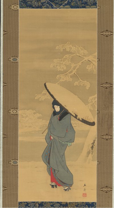 Vrouw die in de sneeuw loopt, 1840s-begin 1850s door Ando Hiroshige