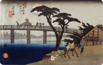 (Grijze Silhouetten Op Brug) door Ando or Utagawa Hiroshige