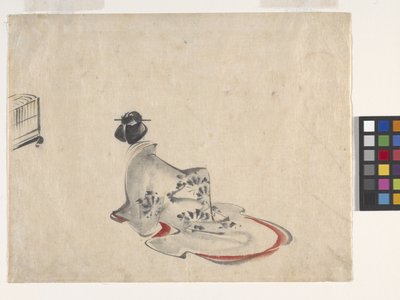 Een Vrouw Buigend door Ando or Utagawa Hiroshige