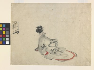 Een Vrouw Buigend door Ando or Utagawa Hiroshige