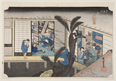 Akasaka: Herberg met Dienstmeisjes door Ando or Utagawa Hiroshige