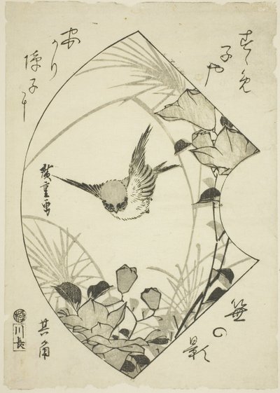 Herfstbloem en mus, ca. 1835 (houtsnede; koban) door Ando or Utagawa Hiroshige