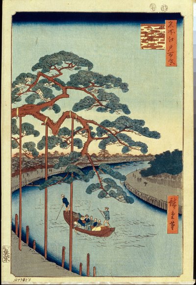 Honderd beroemde uitzichten van Edo: Vijf dennen en het Onagi-kanaal door Ando or Utagawa Hiroshige