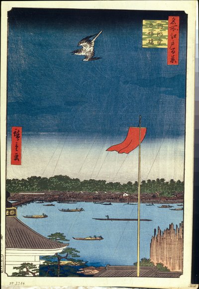 Komakata Hall en Azuma-brug door Ando or Utagawa Hiroshige